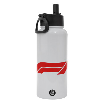 Formula 1, Metal mug thermo White with Straw and Spout Lid (Stainless steel), double wall, 950ml