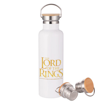 The Lord of the Rings, Stainless steel White with wooden lid (bamboo), double wall, 750ml