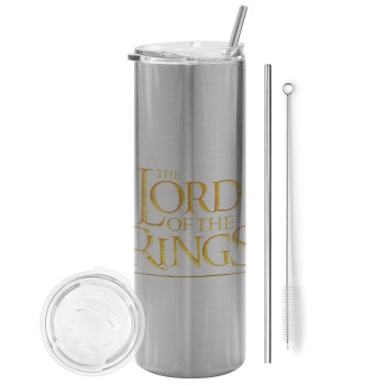 The Lord of the Rings, Eco friendly ποτήρι θερμό Ασημένιο (tumbler) από ανοξείδωτο ατσάλι 600ml, με μεταλλικό καλαμάκι & βούρτσα καθαρισμού