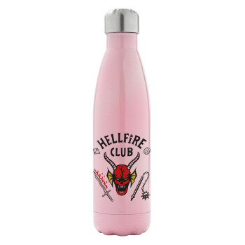 Hellfire CLub, Stranger Things, Metal mug thermos Pink Iridiscent (Stainless steel), double wall, 500ml