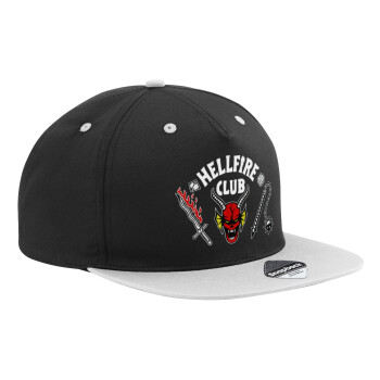 Hellfire CLub, Stranger Things, Adult Flat Snapback Hat Black/Grey, (100% COTTON TWILL, ADULT, UNISEX, ONE SIZE)