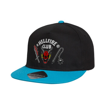 Hellfire CLub, Stranger Things, Καπέλο παιδικό Flat Snapback, Μαύρο/Μπλε (100% ΒΑΜΒΑΚΕΡΟ, ΠΑΙΔΙΚΟ, UNISEX, ONE SIZE)