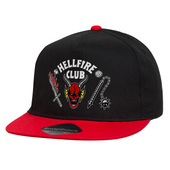 Hellfire CLub, Stranger Things, Children's Flat Snapback Hat, Black/Red (100% COTTON, CHILDREN'S, UNISEX, ONE SIZE)