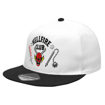 Hellfire CLub, Stranger Things, Καπέλο Ενηλίκων Flat Snapback Λευκό/Μαύρο, (POLYESTER, ΕΝΗΛΙΚΩΝ, UNISEX, ONE SIZE)