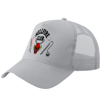 Hellfire CLub, Stranger Things, Adult Structured Trucker Hat, with Mesh, GRAY (100% COTTON, ADULT, UNISEX, ONE SIZE)