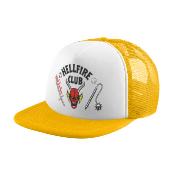 Hellfire CLub, Stranger Things, Adult Soft Trucker Hat with Yellow/White Mesh (POLYESTER, ADULT, UNISEX, ONE SIZE)