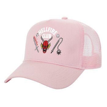 Hellfire CLub, Stranger Things, Structured Trucker Children's Hat, with Mesh, PINK (100% COTTON, CHILDREN'S, UNISEX, ONE SIZE)