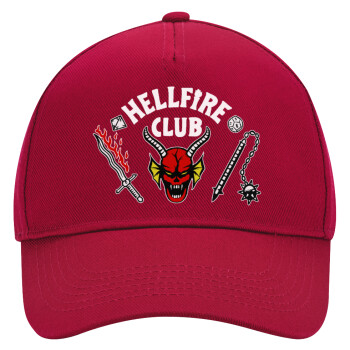 Hellfire CLub, Stranger Things, Adult Ultimate Hat RED, (100% COTTON DRILL, ADULT, UNISEX, ONE SIZE)