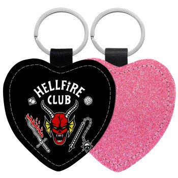 Hellfire CLub, Stranger Things, Μπρελόκ PU δερμάτινο glitter καρδιά ΡΟΖ