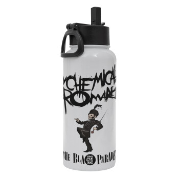 My Chemical Romance Black Parade, Metal mug thermo White with Straw and Spout Lid (Stainless steel), double wall, 950ml