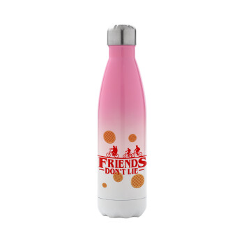 Friends Don't Lie, Stranger Things, Metal mug thermos Pink/White (Stainless steel), double wall, 500ml