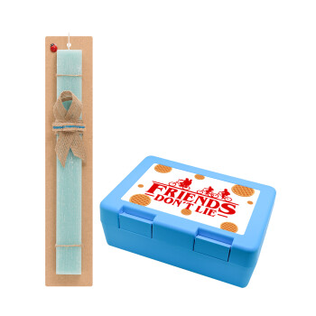 Friends Don't Lie, Stranger Things, Easter Set, children's snack container BLUE & Easter aromatic flat candle (30cm) (TURQUOISE)