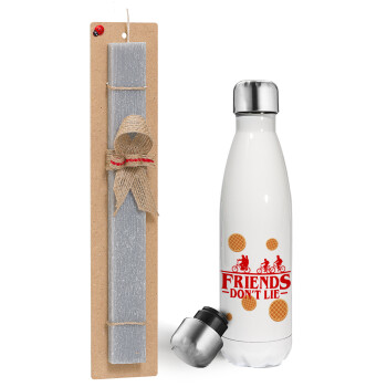 Friends Don't Lie, Stranger Things, Easter candle, metallic white thermos bottle (500ml) & aromatic flat candle (30cm) (GRAY)