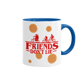 Friends Don't Lie, Stranger Things, Mug colored blue, ceramic, 330ml