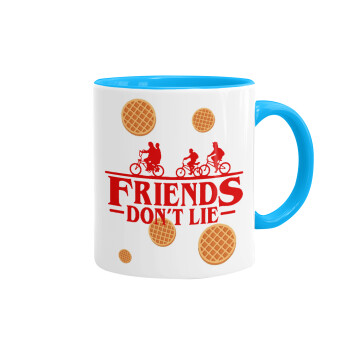 Friends Don't Lie, Stranger Things, Mug colored light blue, ceramic, 330ml