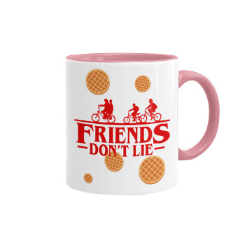 Friends Don't Lie, Stranger Things, Mug colored pink, ceramic, 330ml