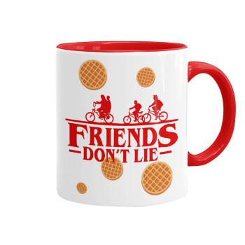 Friends Don't Lie, Stranger Things, Mug colored red, ceramic, 330ml