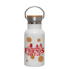 Metallic thermos (Stainless steel) White with wooden lid (bamboo), double-walled, 350ml