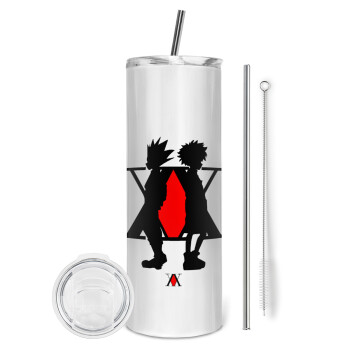 hunter x hunter, Eco friendly ποτήρι θερμό (tumbler) από ανοξείδωτο ατσάλι 600ml, με μεταλλικό καλαμάκι & βούρτσα καθαρισμού