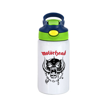 motorhead, Children's hot water bottle, stainless steel, with safety straw, green, blue (350ml)