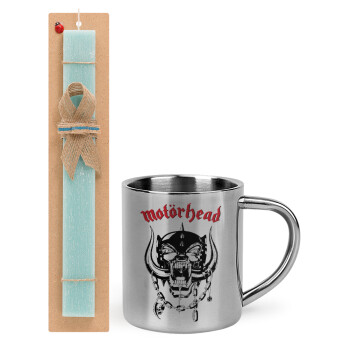 motorhead, Easter Set, metallic thermal cup (300ml) & aromatic flat Easter candle (30cm) (TURQUOISE)