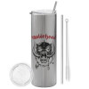 Tumbler stainless steel Silver 600ml, with metal straw & cleaning brush