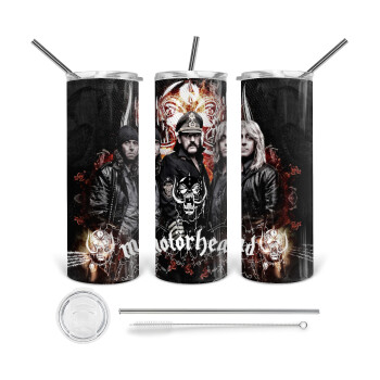 motorhead, 360 Eco friendly ποτήρι θερμό (tumbler) από ανοξείδωτο ατσάλι 600ml, με μεταλλικό καλαμάκι & βούρτσα καθαρισμού