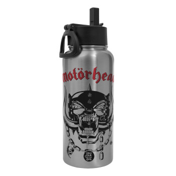 motorhead, Metal mug thermo Silver with Straw and Spout Lid (Stainless steel), double wall, 950ml