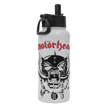 motorhead, Metal mug thermo White with Straw and Spout Lid (Stainless steel), double wall, 950ml