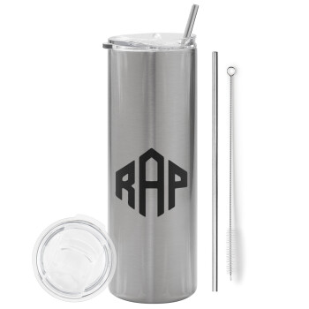 RAP, Eco friendly stainless steel Silver tumbler 600ml, with metal straw & cleaning brush