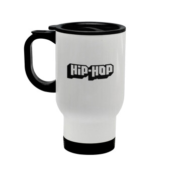 hiphop, Κούπα ταξιδιού ανοξείδωτη με καπάκι, διπλού τοιχώματος (θερμό) λευκή 450ml