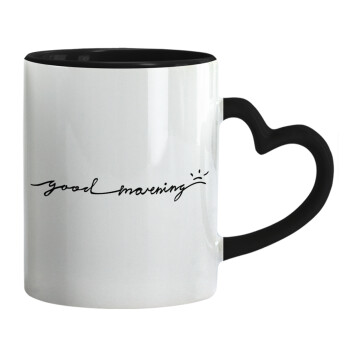 Good morning, Mug heart black handle, ceramic, 330ml