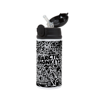 Arctic Monkeys, Children's hot water bottle, stainless steel, with safety straw, Black (360ml) BPA-FREE