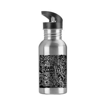 Arctic Monkeys, Water bottle Silver with straw, stainless steel 600ml