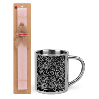 Arctic Monkeys, Easter Set, metallic thermal cup (300ml) & aromatic flat Easter candle (30cm) (PINK)