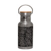 Stainless steel metallic thermos flask, silver with a bamboo lid, double-walled, 350ml.