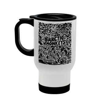 Arctic Monkeys, Stainless steel travel mug with lid, double wall white 450ml