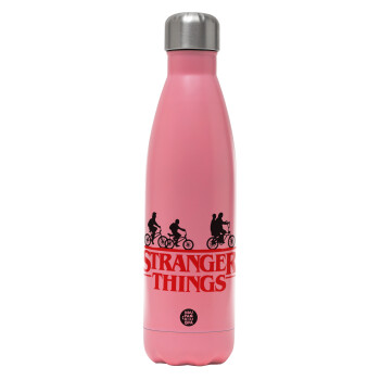 Stranger Things red, Μεταλλικό παγούρι θερμός Ροζ Ματ (Stainless steel), διπλού τοιχώματος, 500ml