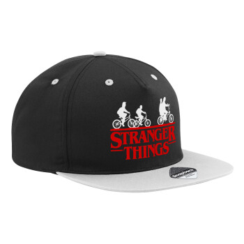 Stranger Things red, Adult Flat Snapback Hat Black/Grey, (100% COTTON TWILL, ADULT, UNISEX, ONE SIZE)