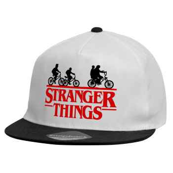 Stranger Things red, Καπέλο παιδικό Flat Snapback, Λευκό (100% ΒΑΜΒΑΚΕΡΟ, ΠΑΙΔΙΚΟ, UNISEX, ONE SIZE)