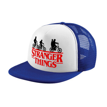 Stranger Things red, Child's Soft Trucker Hat with Blue/White Mesh (POLYESTER, CHILD, ONE SIZE)