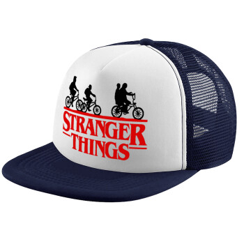 Stranger Things red, Adult Soft Trucker Hat with Dark Blue/White Mesh (POLYESTER, ADULT, UNISEX, ONE SIZE)