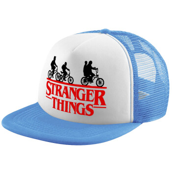 Stranger Things red, Child's Soft Trucker Hat with Blue/White Mesh (POLYESTER, CHILD, ONE SIZE)