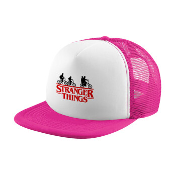 Stranger Things red, Child's Soft Trucker Hat with Pink/White Mesh (POLYESTER, CHILD, ONE SIZE)