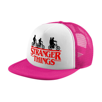 Stranger Things red, Child's Soft Trucker Hat with Pink/White Mesh (POLYESTER, CHILD, ONE SIZE)