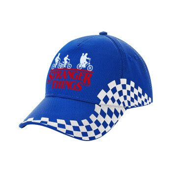 Stranger Things red, Adult Ultimate BLUE RACING Cap, (100% COTTON DRILL, ADULT, UNISEX, ONE SIZE)