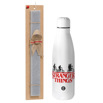 Stranger Things red, Πασχαλινό Σετ, μεταλλικό παγούρι Inox (700ml) & πασχαλινή λαμπάδα αρωματική πλακέ (30cm) (ΓΚΡΙ)