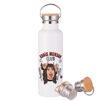 Eddie Munson, Hellfire CLub, Stranger Things, Stainless steel White with wooden lid (bamboo), double wall, 750ml