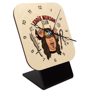 Eddie Munson, Hellfire CLub, Stranger Things, Quartz Table clock in natural wood (10cm)