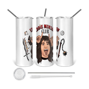 Eddie Munson, Hellfire CLub, Stranger Things, 360 Eco friendly ποτήρι θερμό (tumbler) από ανοξείδωτο ατσάλι 600ml, με μεταλλικό καλαμάκι & βούρτσα καθαρισμού